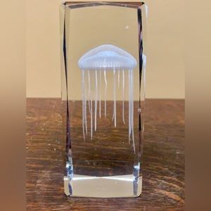 3D Jellyfish Etched Solid Faceted Lead Crystal Decorative Paperweight